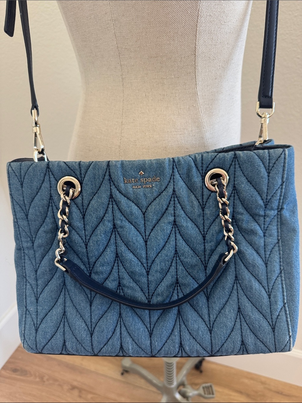 Kate Spade ♠️ Briar Lane Quilted Denim Meena Bag - Picture 3 of 16